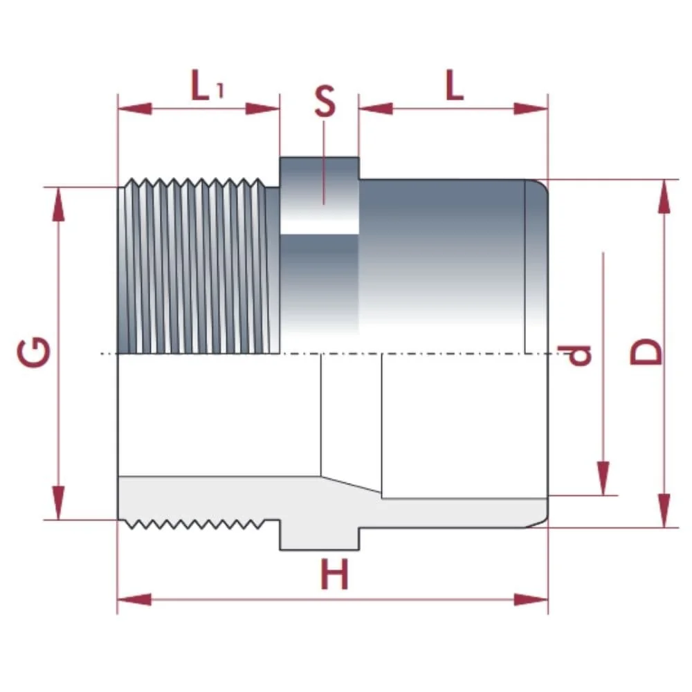 PVC - U Übergang Muffe x AG 25-20mm x 1/2" PN10-0