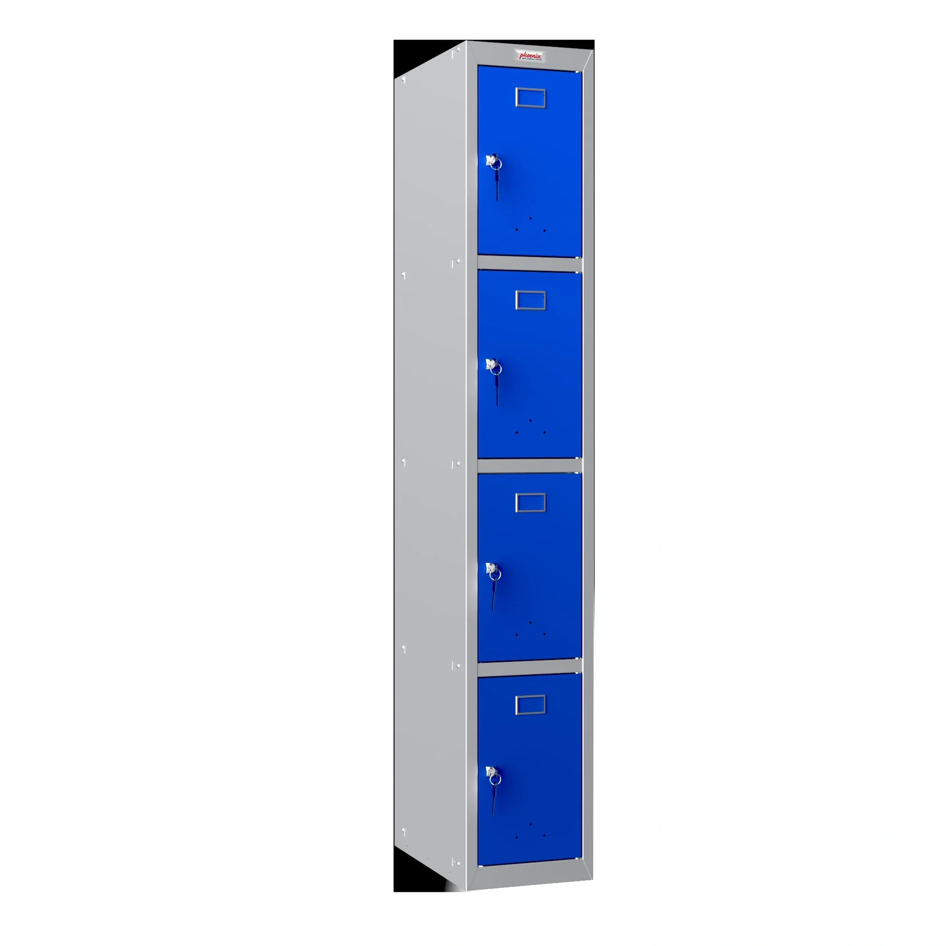 Schließfach-Spind PL-Serie - 4 Türen mit Schlüsselschloss, grau-blau - 6