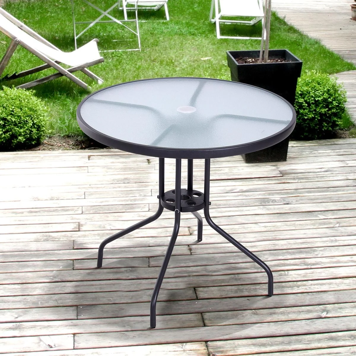 Gartentisch mit Sonnenschirmhalter schwarz - 6