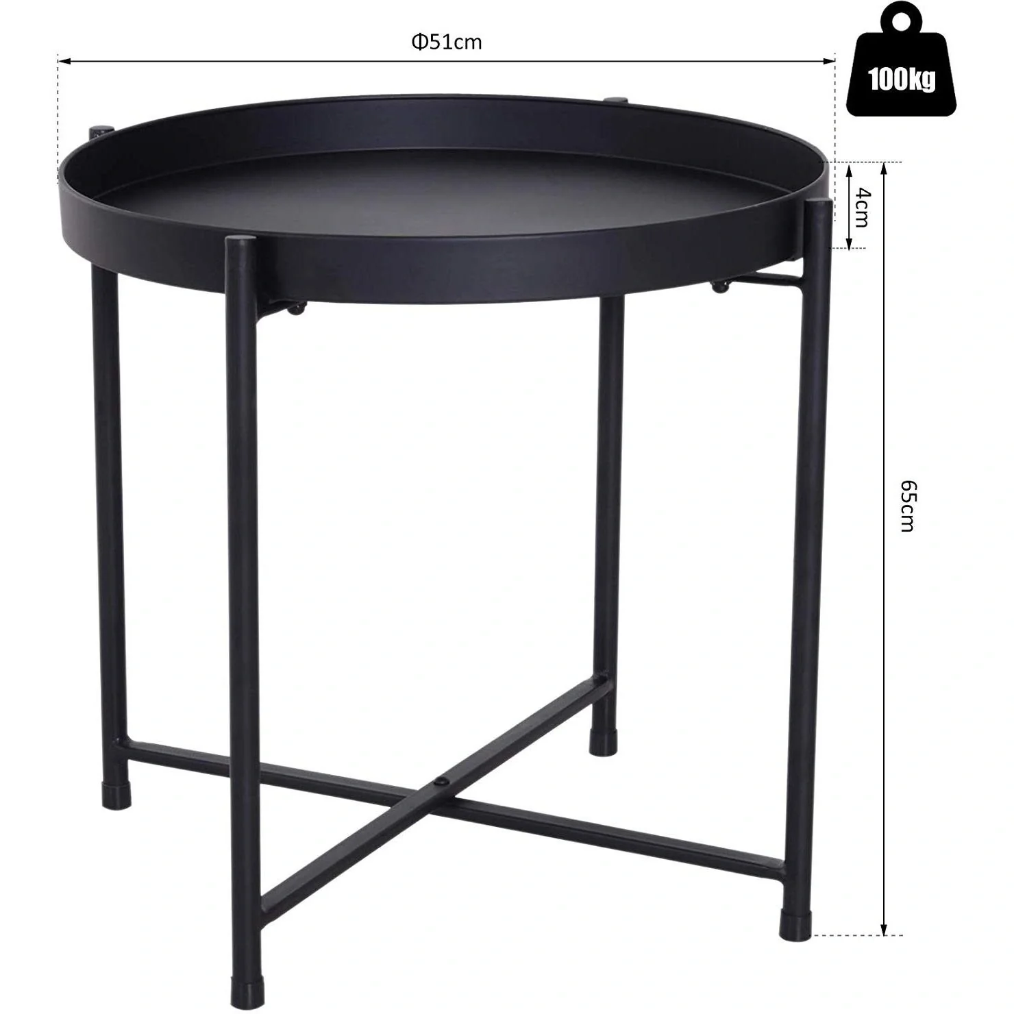Beistelltisch Couchtisch Kaffeetisch Tablett Metall Schwarz Ø55 x H50 cm - 5