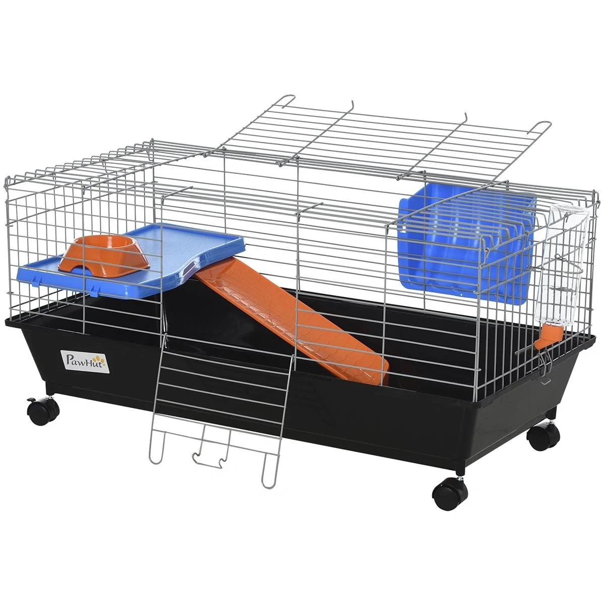 Kleintierkäfig, Nagerkäfig Rollbar, Starter-Set mit allem Zubehör, Stahl+PP+Nylon, Schwarz, 89x44x43 cm - 4