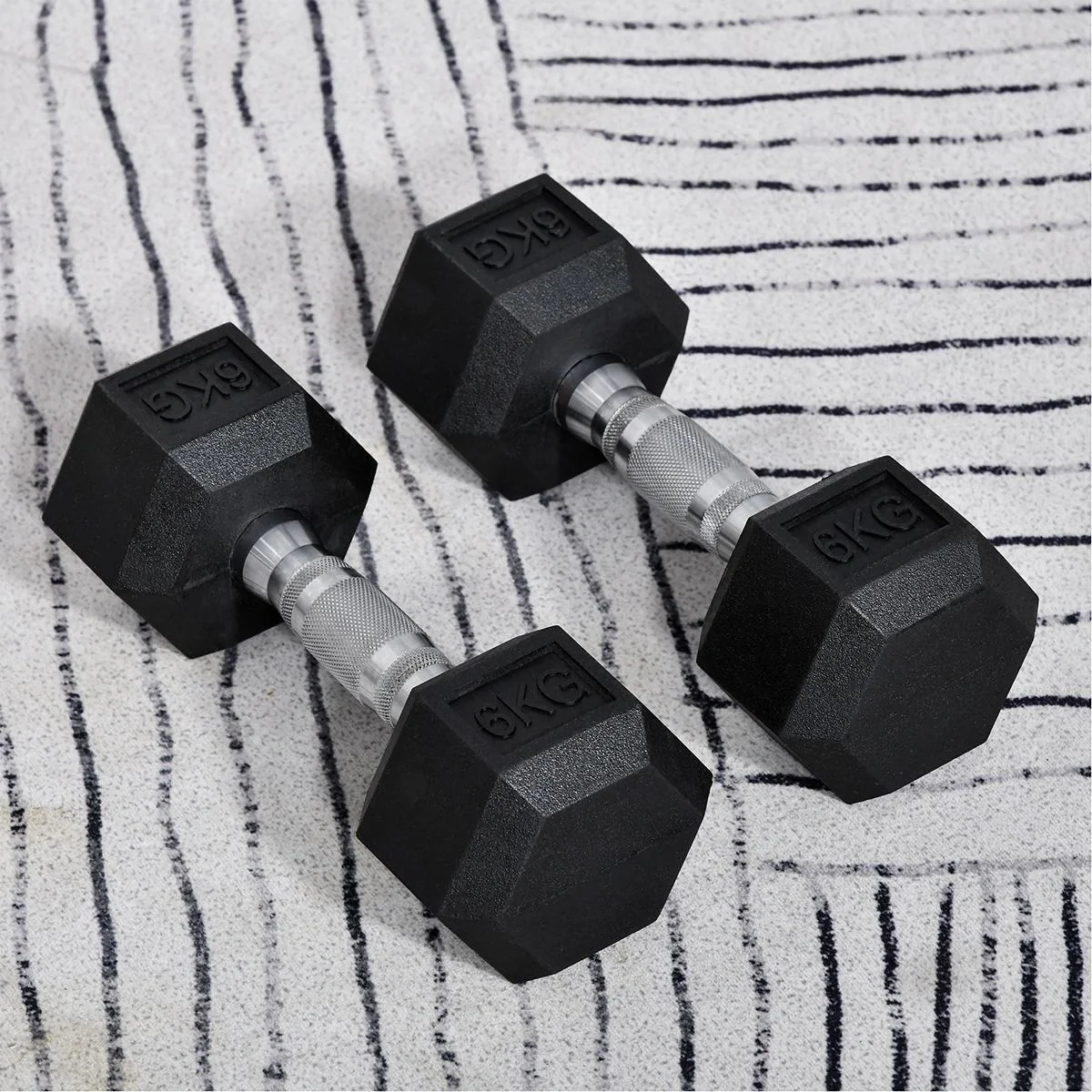 2er-Set Gummi-Hantel Fitness Hantel Kurzhantel für Trainingsraum Büro sechseckige Form Metall Gummi schwarz 6 KG - 4