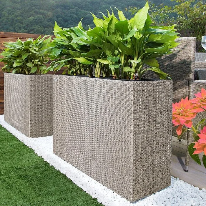 Polyrattan Pflanzgefäß creme 95x27x60cm - 9