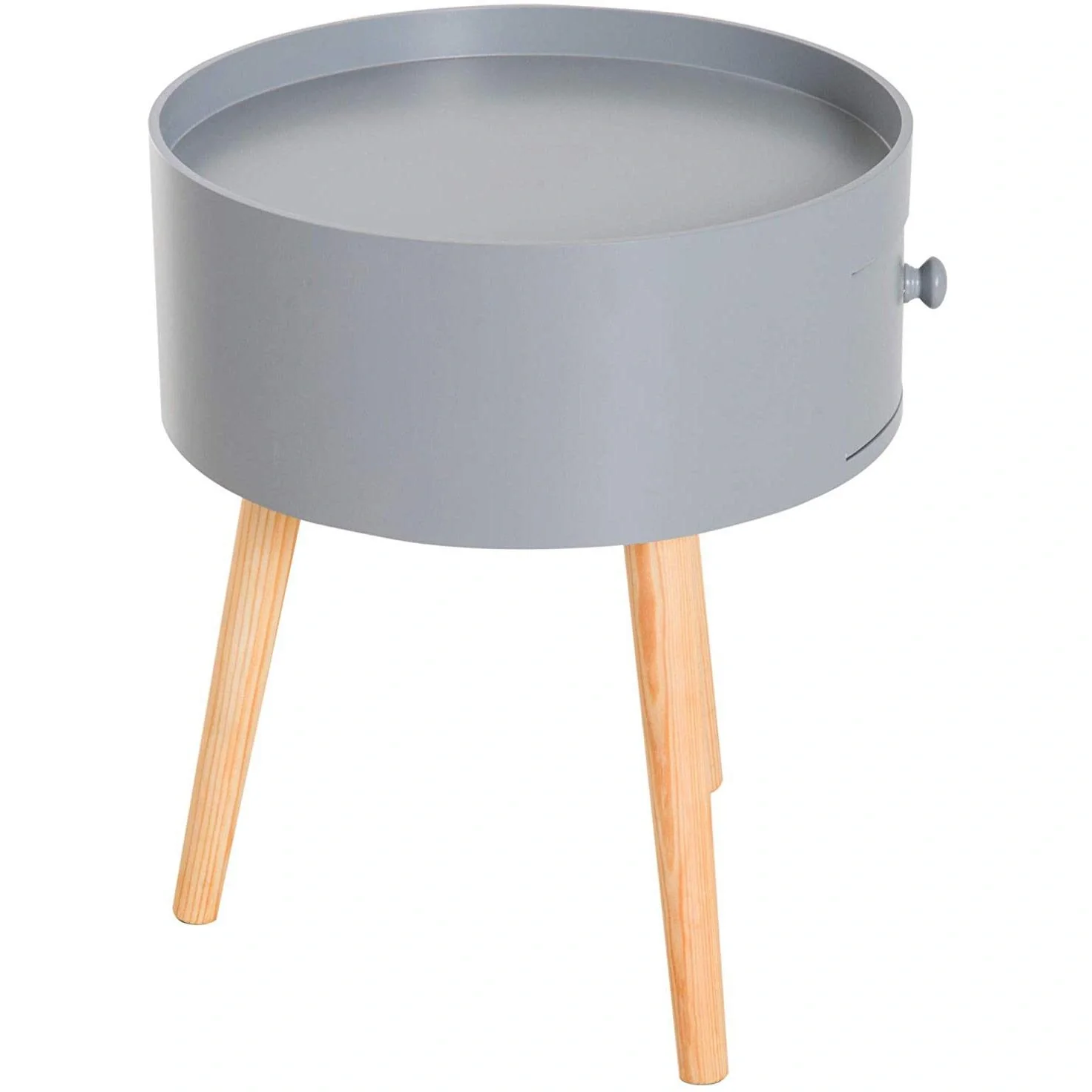 Couchtisch rund Beistelltisch mit Schublade Holz Grau - 6