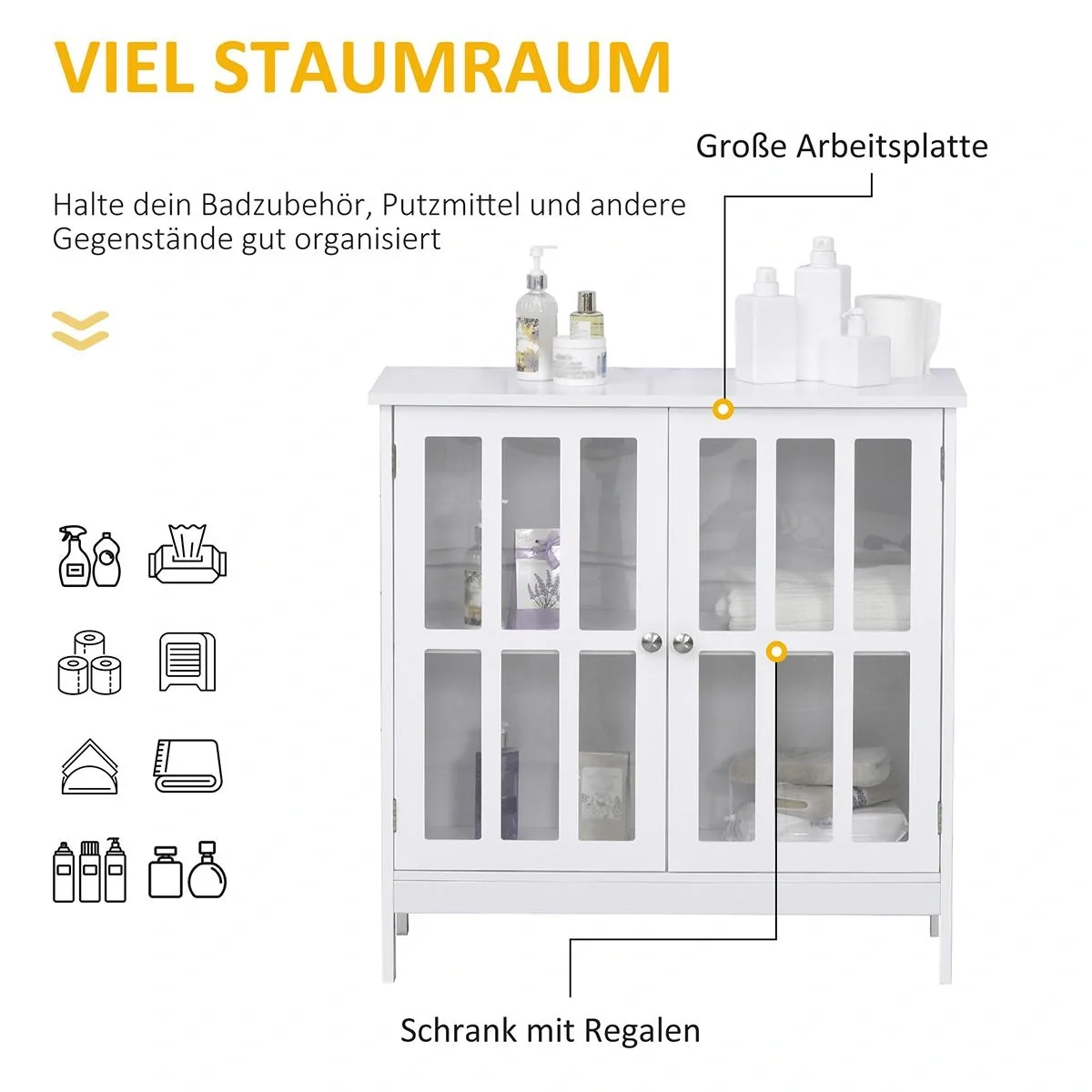 Küchenschrank Vitrine mit 2 Türen Badezimmerschrank MDF Acryl - 5