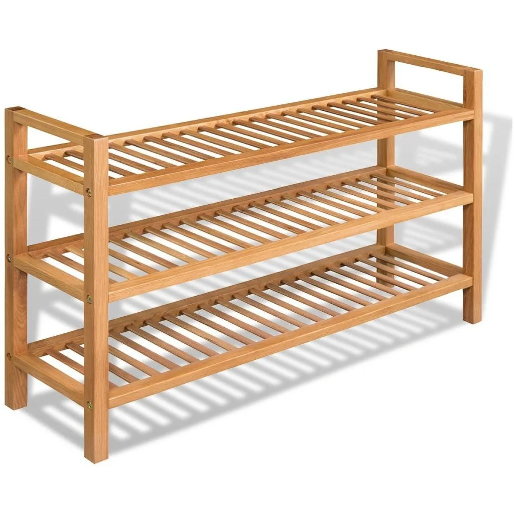 Schuhregal mit 3 Fachböden 100x27x59,5 cm Eiche massiv - 3