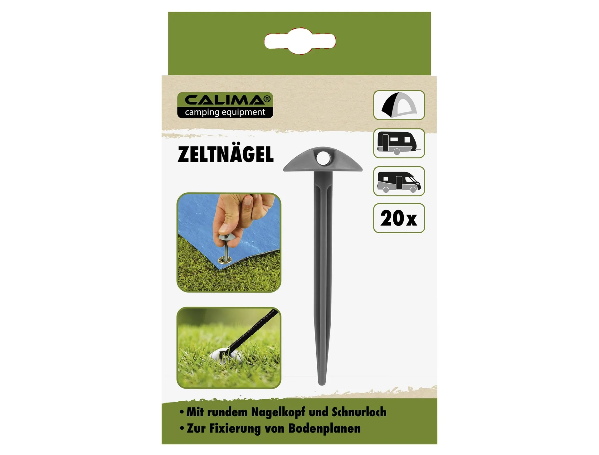 Zeltnäger mit Nagelkopf, Kunststoff, 87mm,  20 Stück - 5