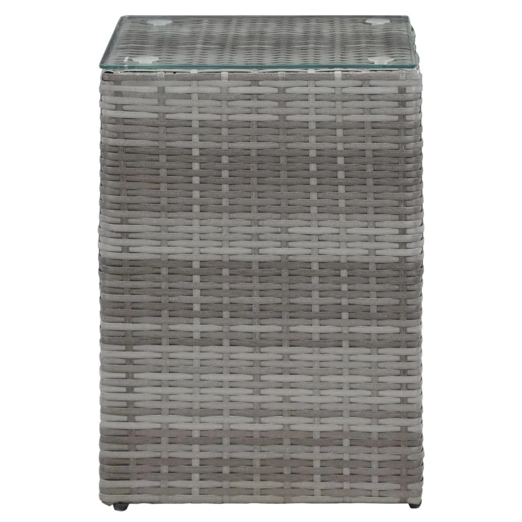 Beistelltisch 3-teilig mit Glasplatte Poly-Rattan grau - 6