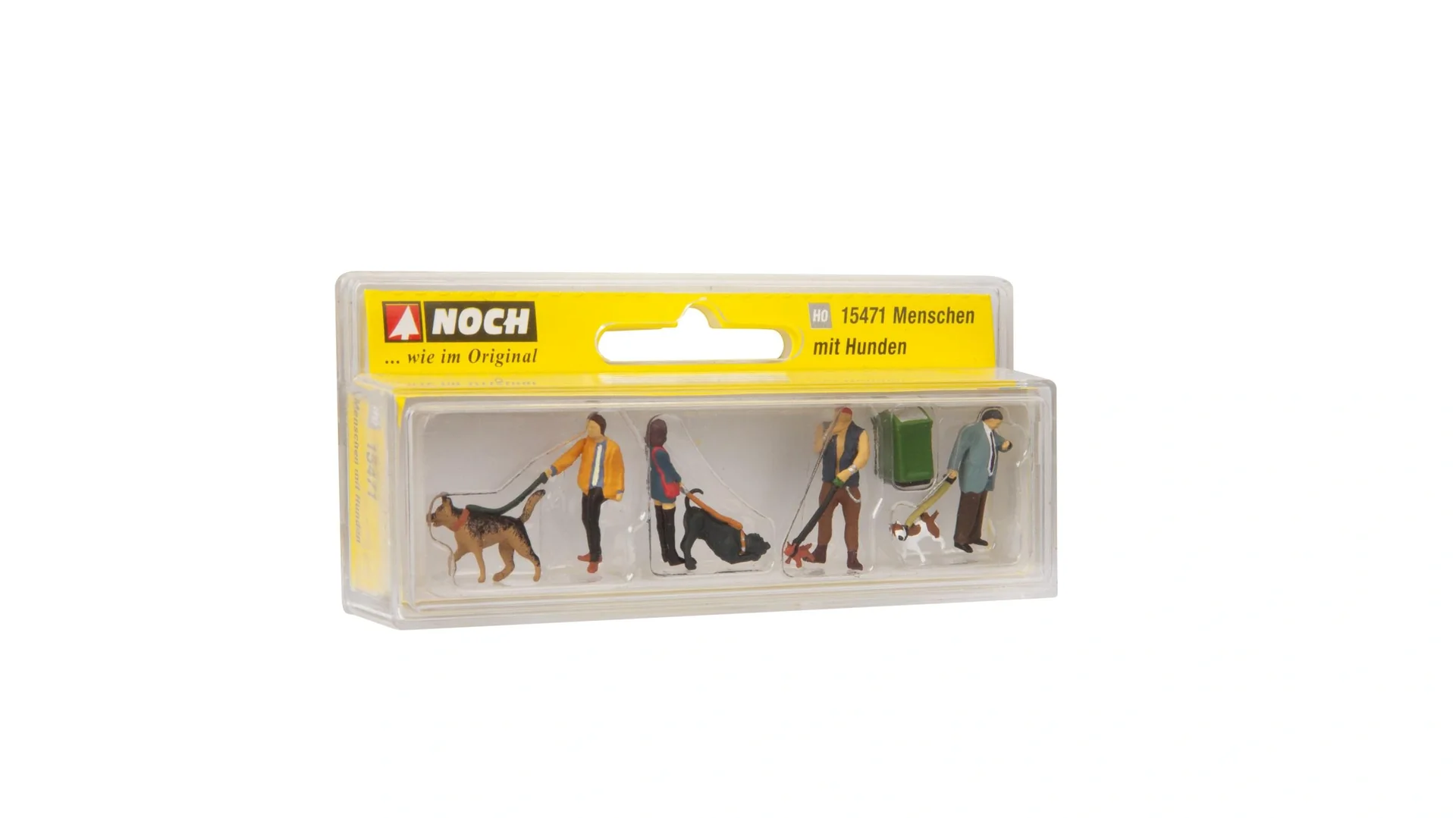 Menschen mit Hunden, 4 Figuren mit Hund,1 Mülleimer - 1