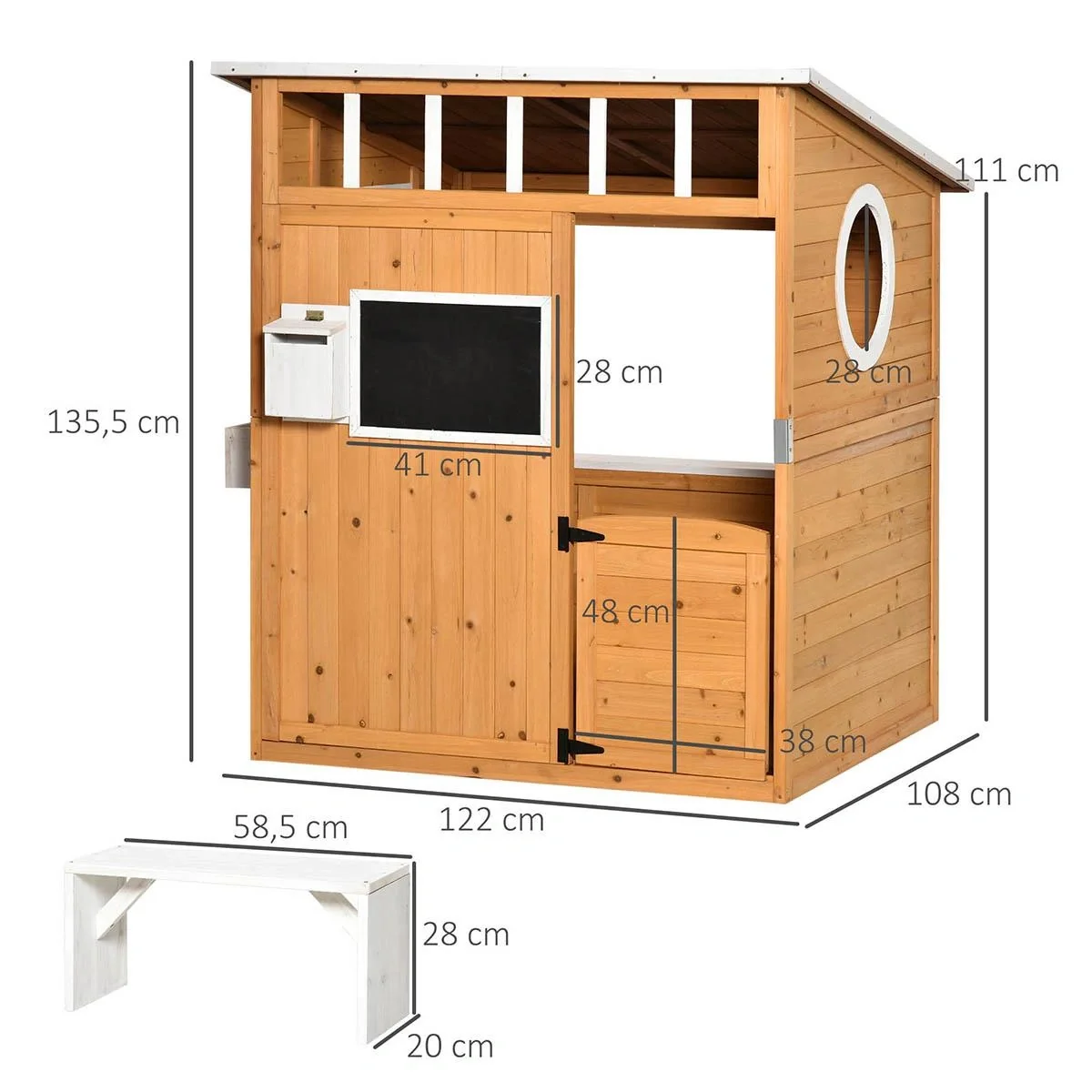 Spielhaus für Kinder Holz mit Fenster Briefkasten mit Blumentopfrack für 3-8 Jahre Tannenholz Gelb 122 x 108 x 135,5 cm - 5