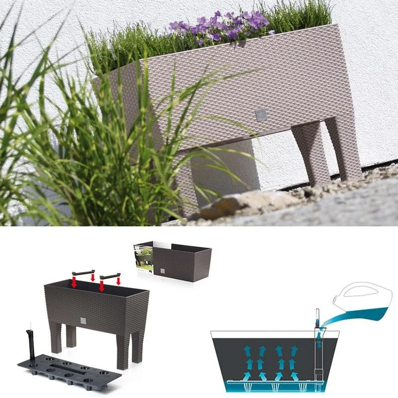 Pflanzgefäß polyrattan look anthrazit 60x25x46cm - 1
