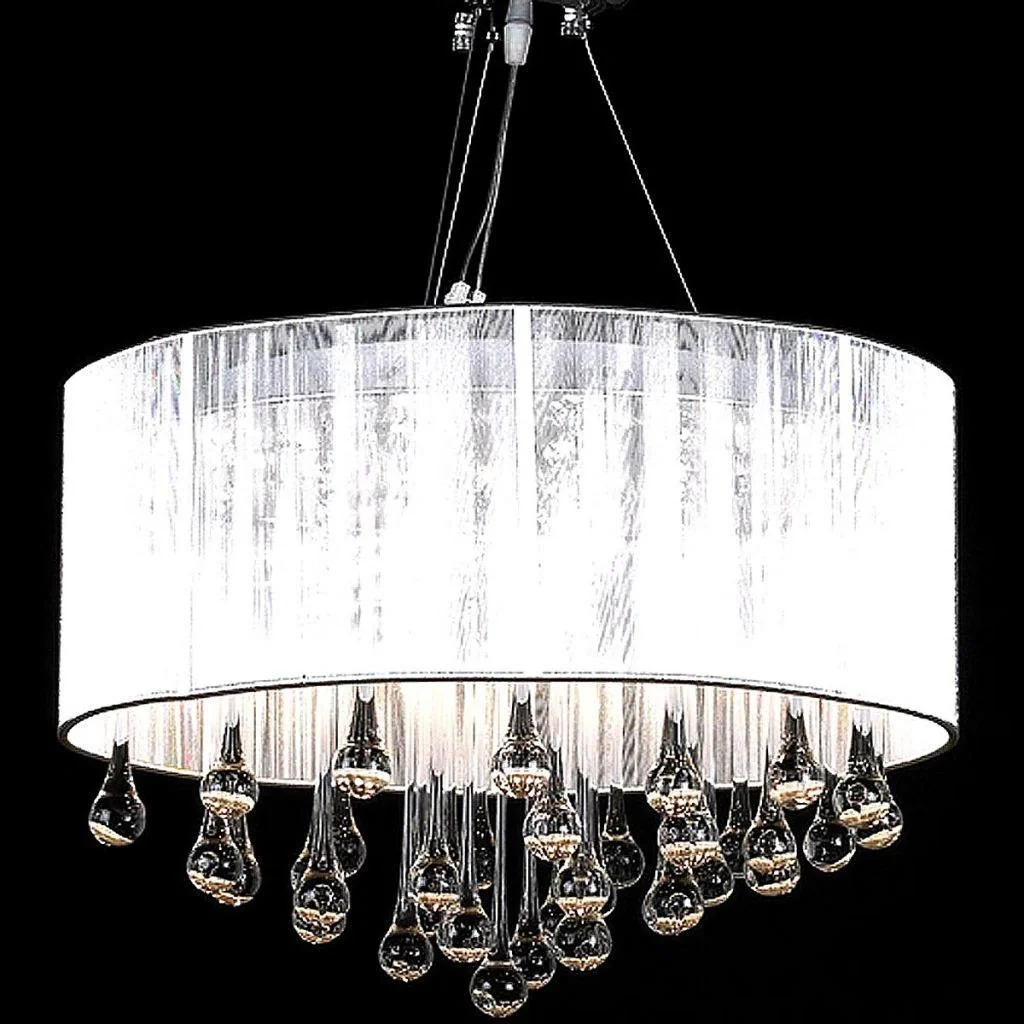 Kronleuchter Maria Theresia mit Organza-Lampenschirm weiß - 1