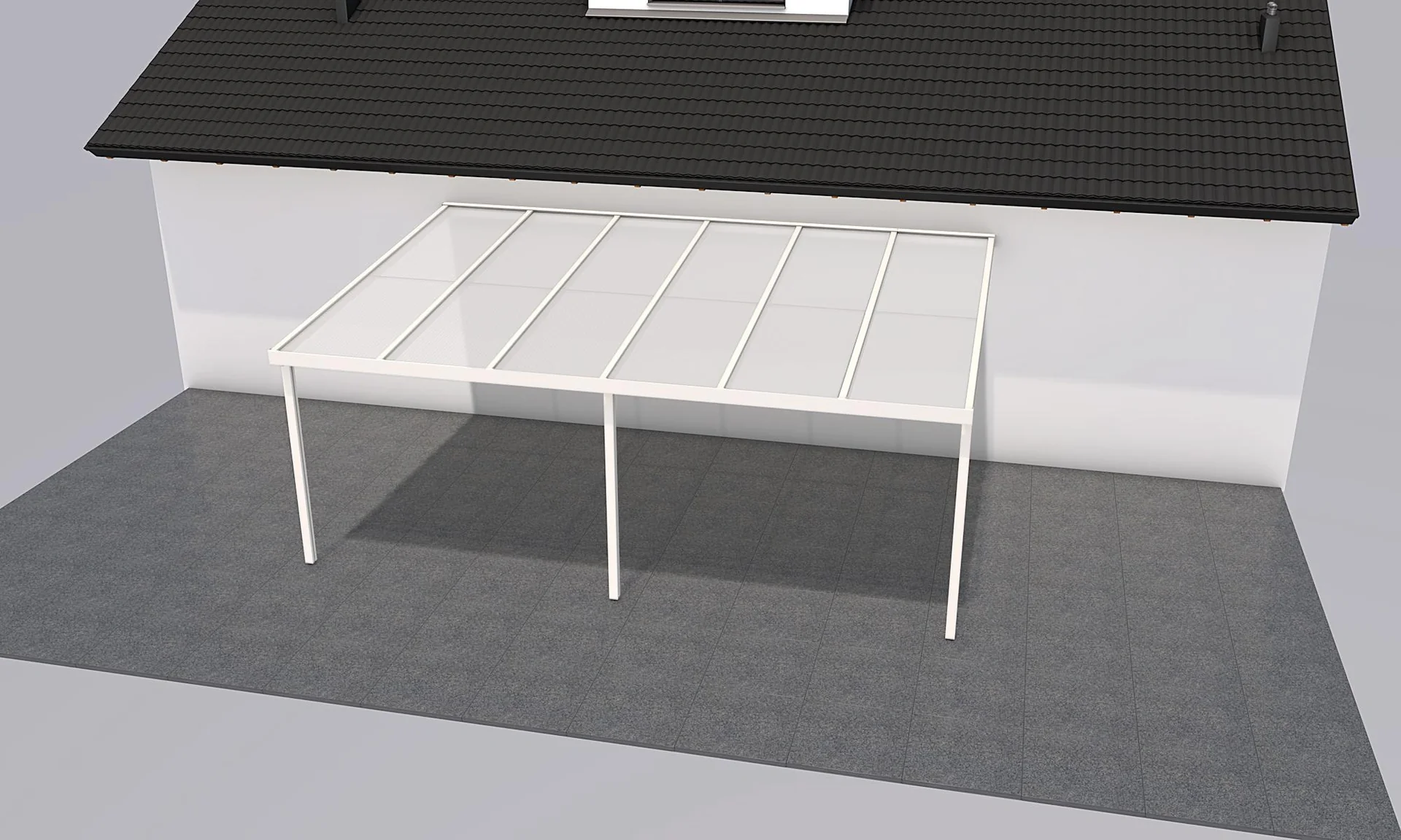 Terrassendach Premium, weiß, 6110 x 4060 mm - Polycarbonat Stegplatten 16 mm, opal - 2
