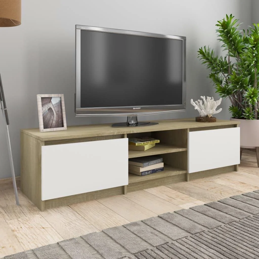 TV-Schrank 140x40x35,5 cm weiß und Sonoma-Eiche - 5