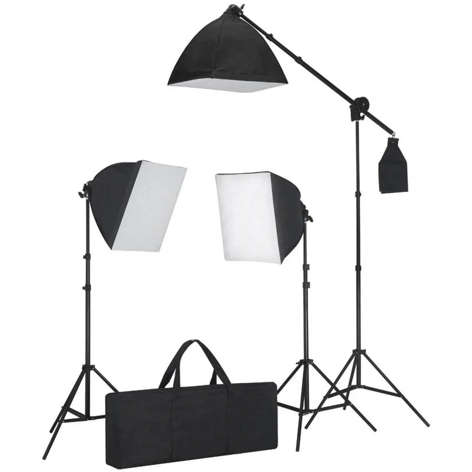 Beleuchtungsset mit 3 Fotoleuchten mit Stativ und Softbox - 1