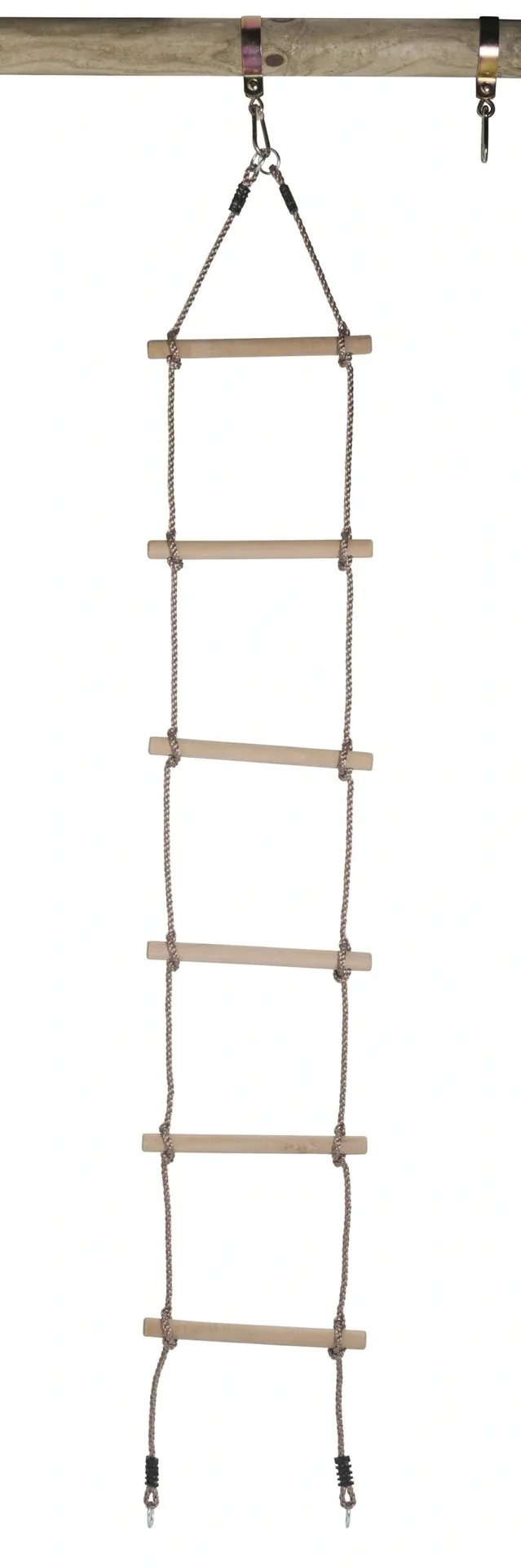Strickleiter mit 6 Holz-Sprossen und 4 Ringen für eine Schaukel - Höhe von 2,65 m - 1