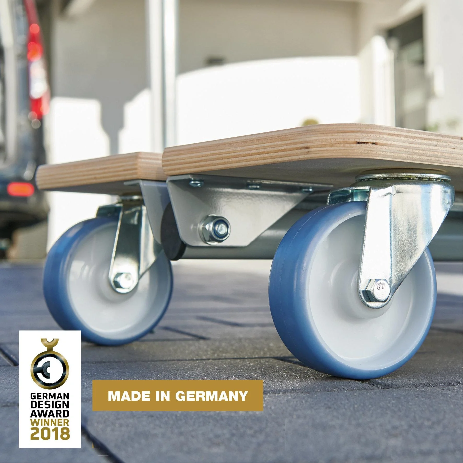 Transporthilfe MM 1333, 74-101 x 37 x 14,5 cm, softe Rollen Ø 100 mm, Rollenlager, 2 Bremsen, FSC®, Tragkraft 200 kg - 9