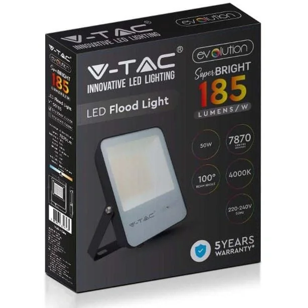 VT-50185 LED-Flutlicht - 50 W - 7870 Lm - 4000K - schwarz - Extra effizient - 9