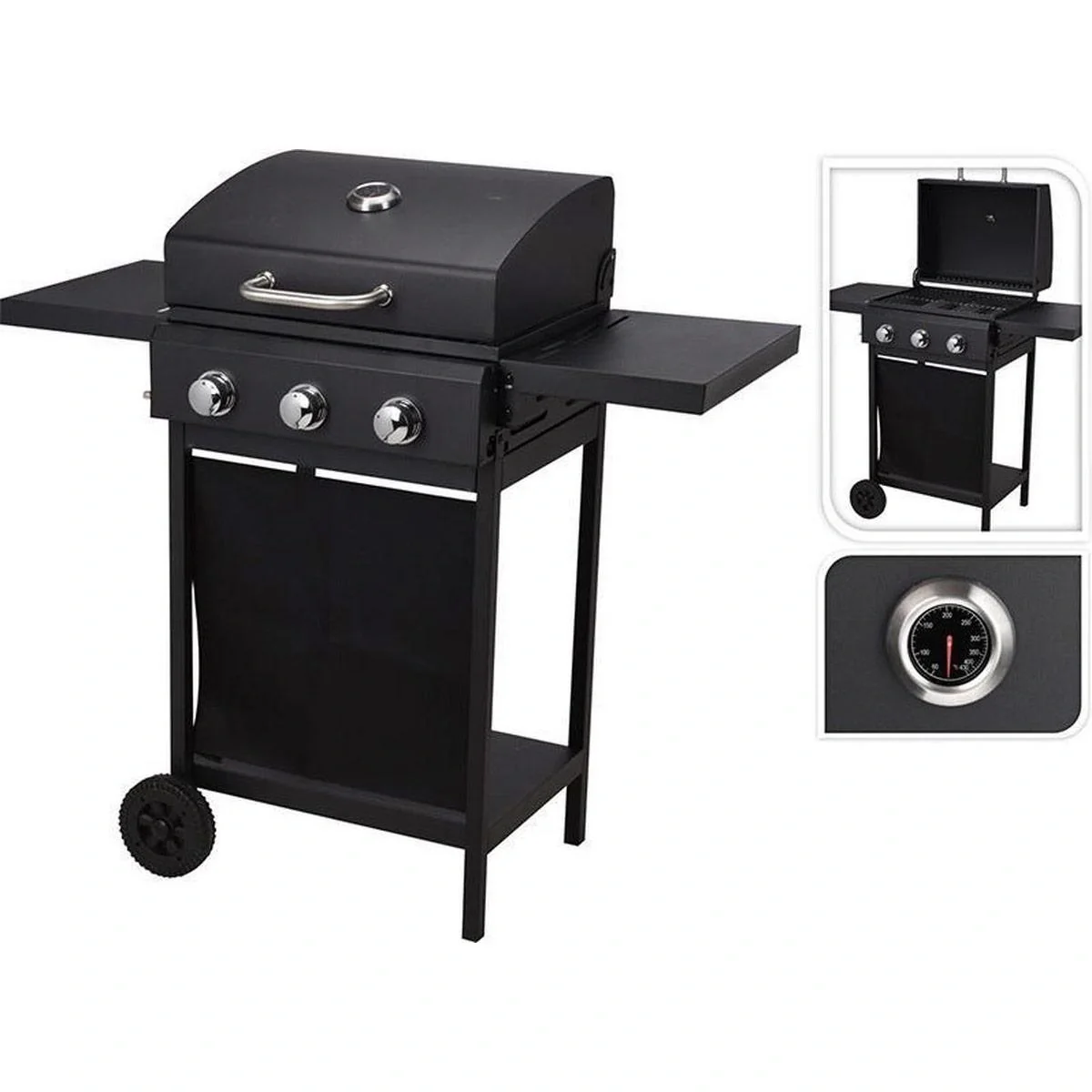 Vargan Gasgrill - 3 Brenner - Grillfläche 38 x 24,5 cm - Schwarz - 4
