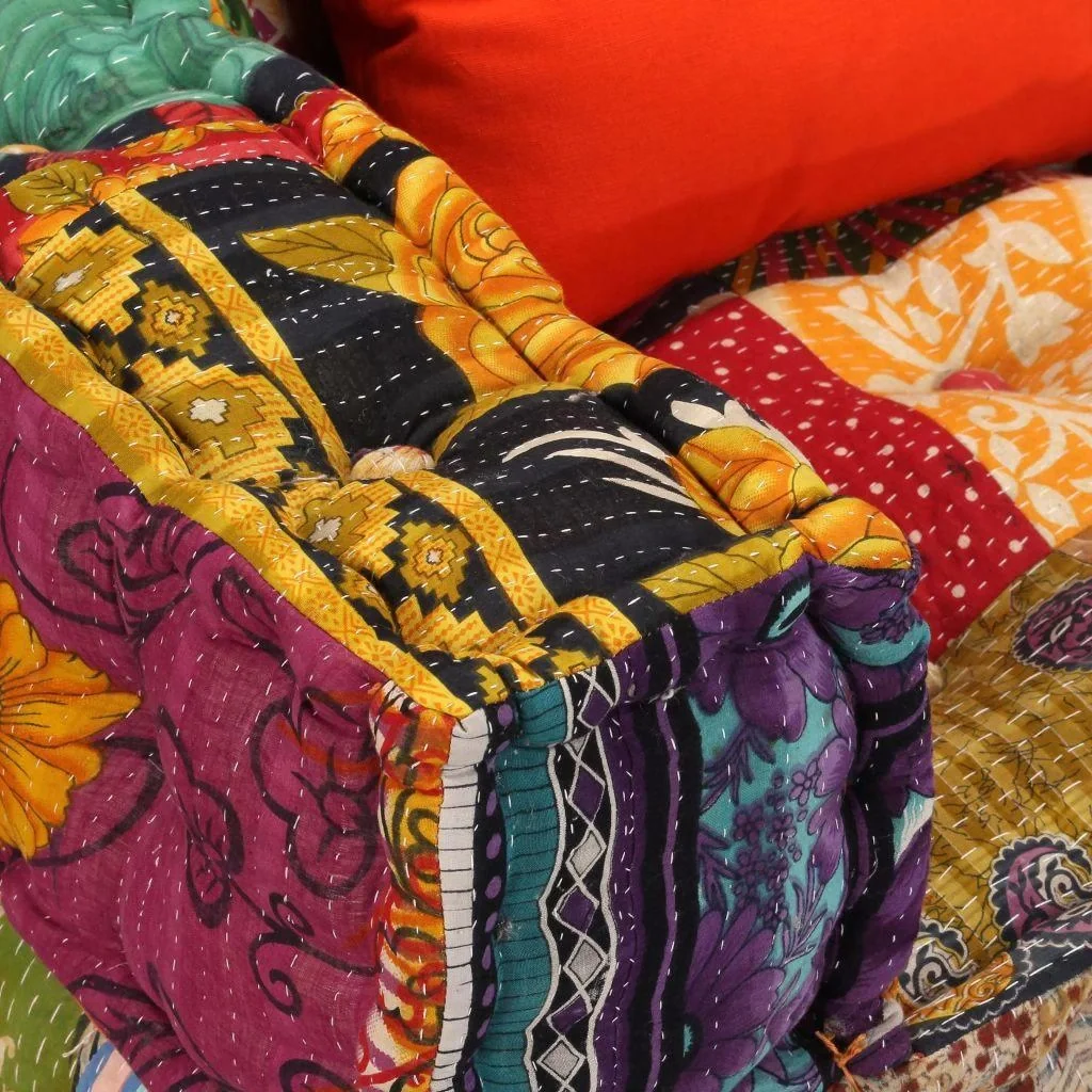 Fußhocker Zweisitzer modulares Stoff-Patchwork - 3