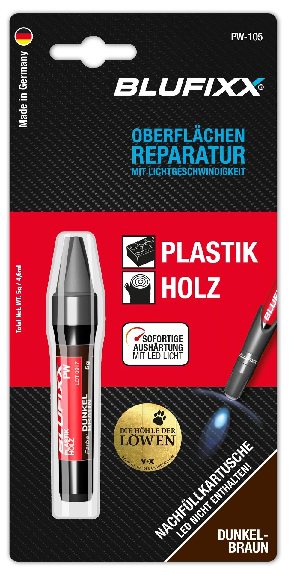 Ersatz-Kartusche 5 g für Reparaturstift Plastik und Holz, dunkelbraun - 1
