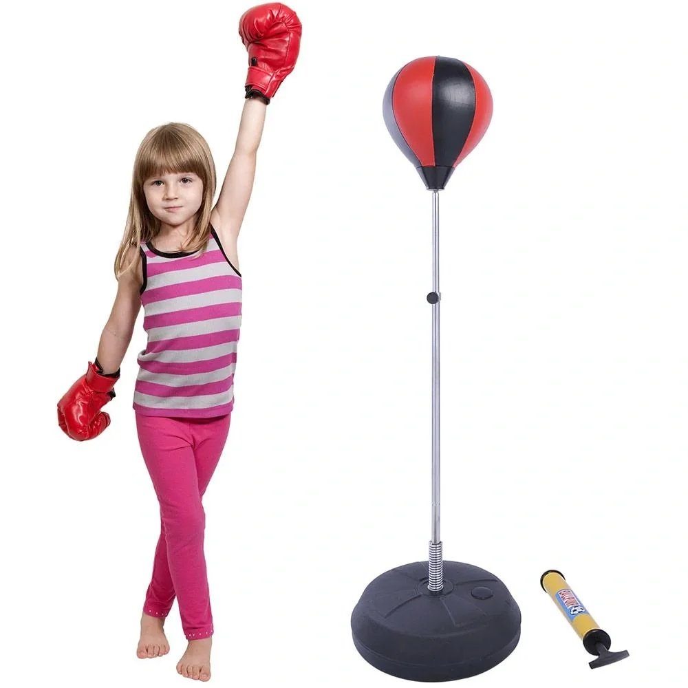 Punchingball-Set mit Boxhandschuhe schwarz/silber/rot - 3