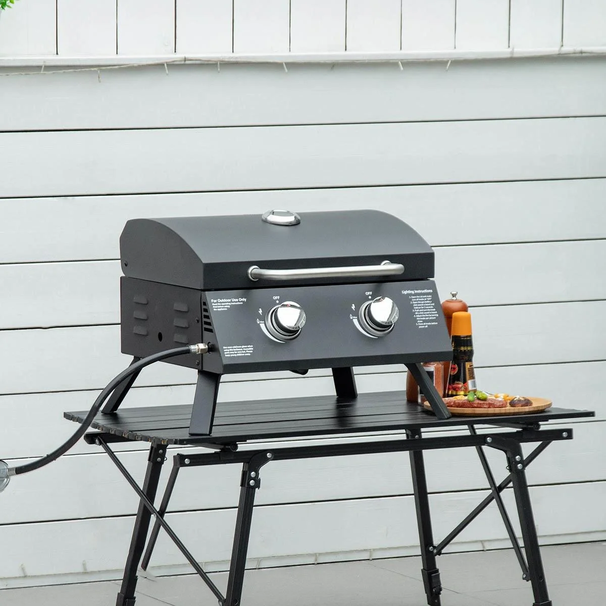 Mobiler Gasgrill - 2 Brenner - Schwarz - 55 x 46,5 x 41 cm - 6