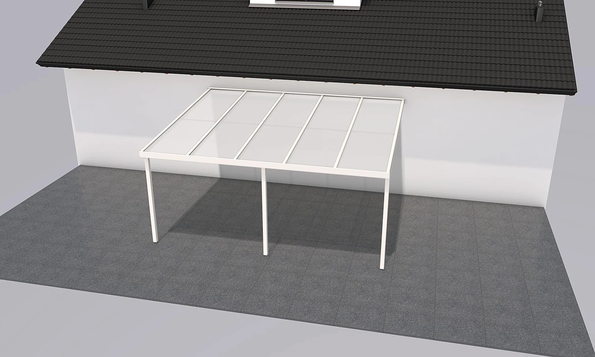 Terrassendach Premium, weiß, 5100 x 4060 mm - Polycarbonat Stegplatten 16 mm, opal - 2