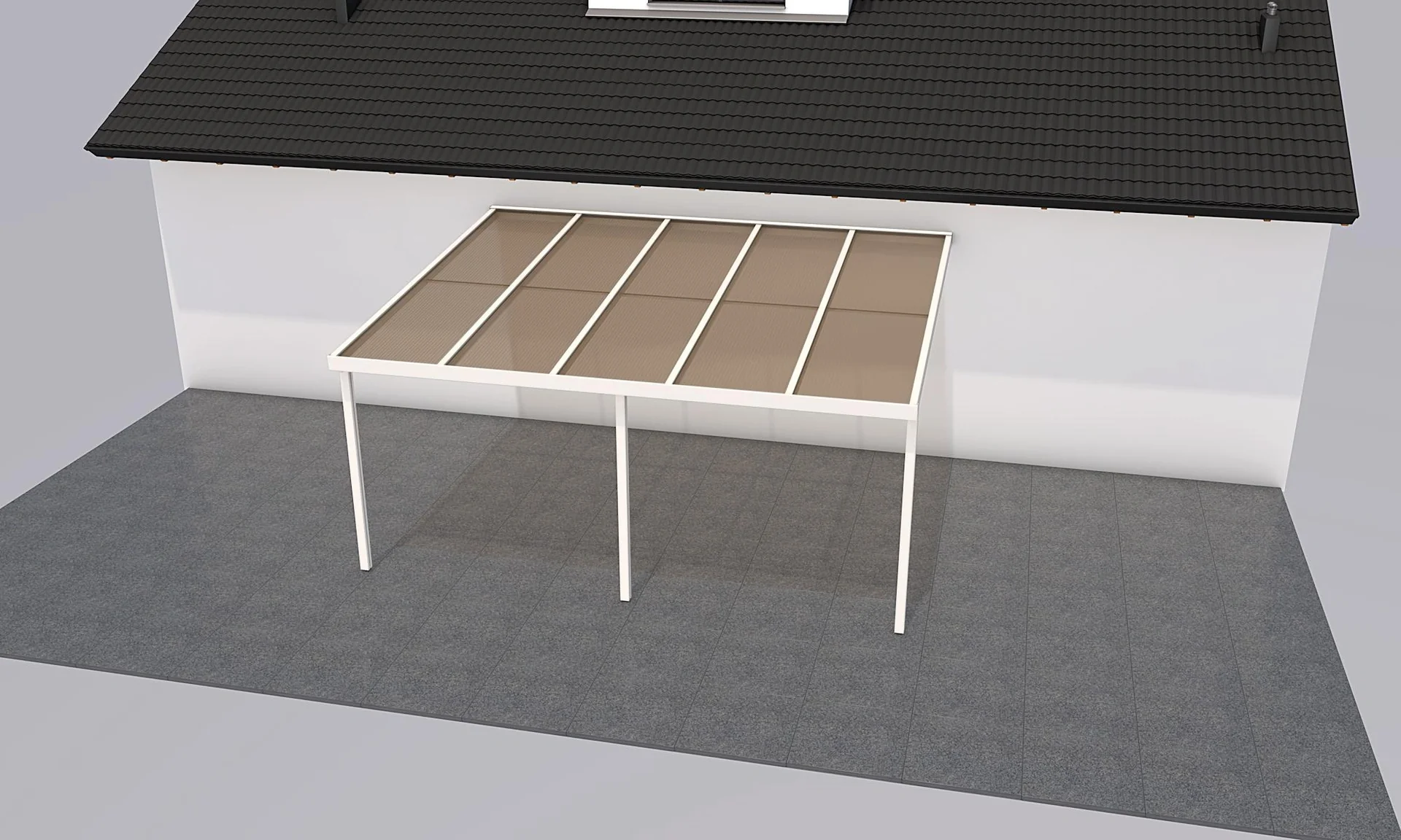 Terrassendach Premium, weiß, 5100 x 4060 mm - Acryl Stegplatten 16mm, bronze - 2