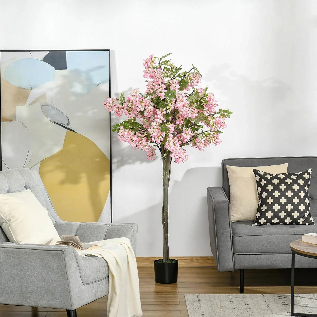 künstliche Pflanzen 150 cm künstlicher Schnurbaum mit rosa Blumen Kunstpflanze Zimmerpflanze Dekopflanze Büropflanze Kun - 6