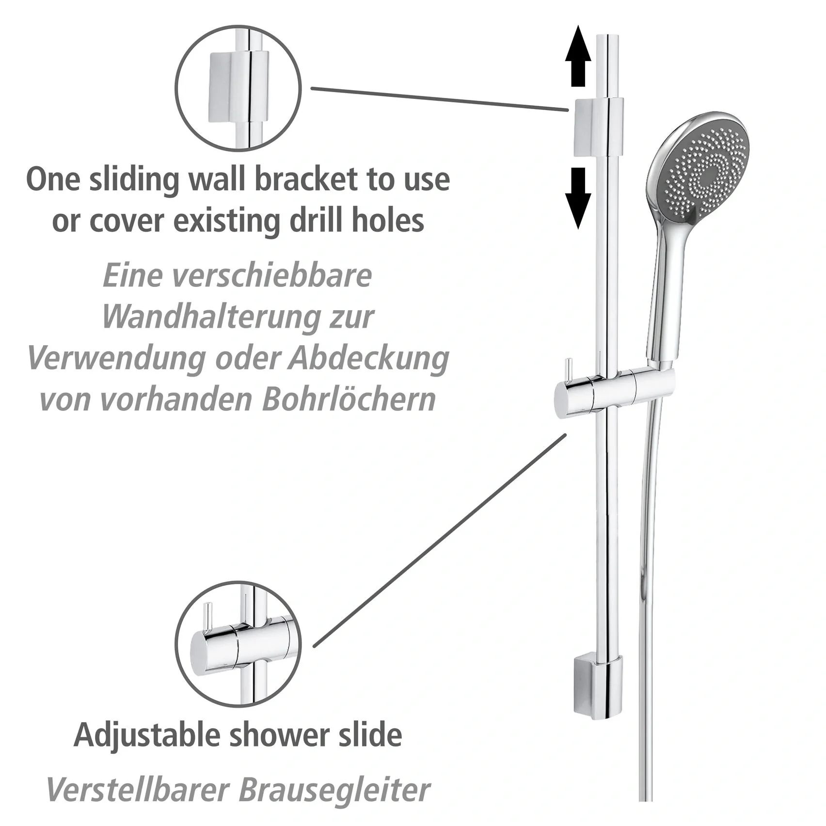 Wasserspar-Brauseset Watersaving Chrom, Länge Stange: 70 cm - 10