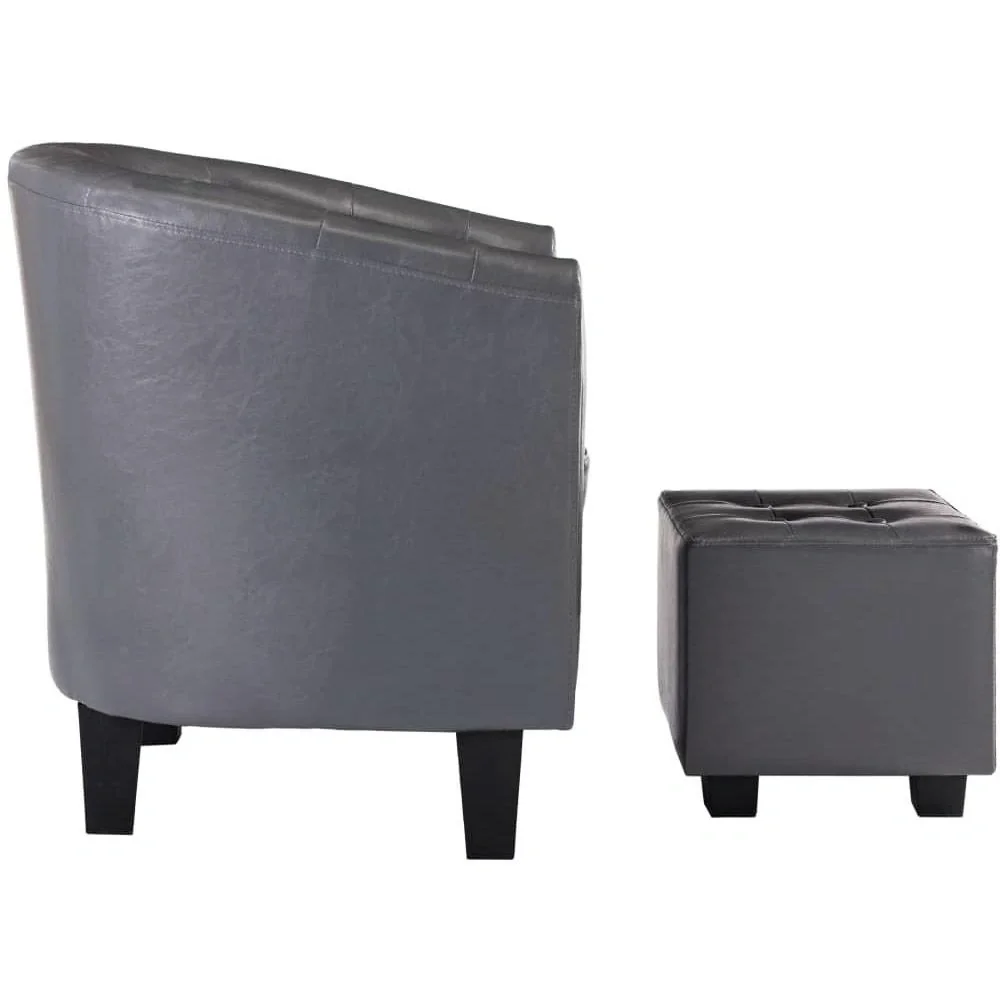 Schalensitz mit Fußhocker Kunstleder grau - 6