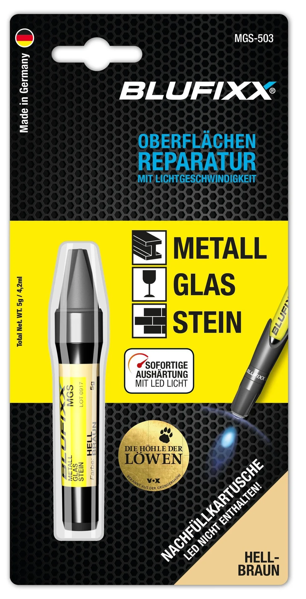 Ersatz-Kartusche 5 g für Reparaturstift Metall, Glas und Stein, hellbraun - 1