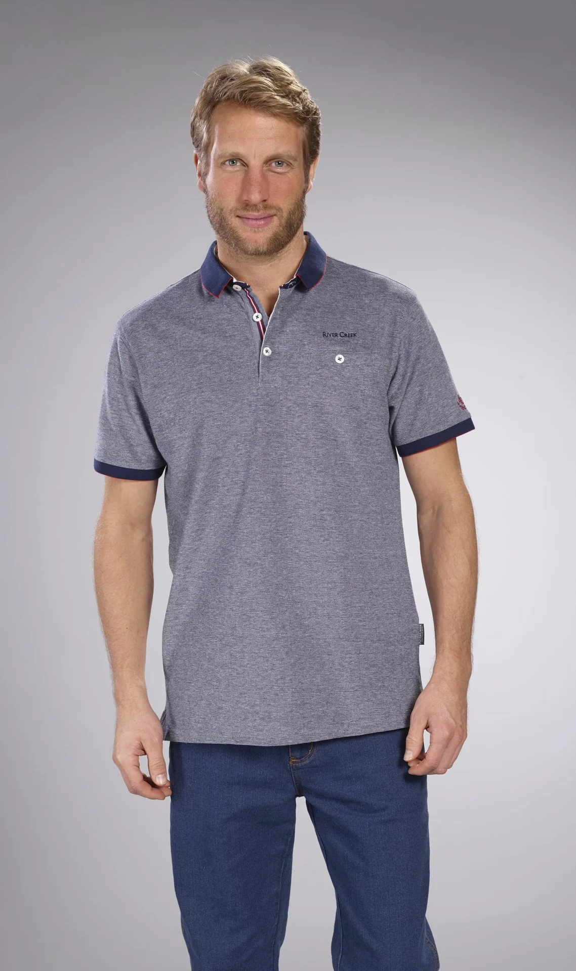 Poloshirt aus Pique, Farbe marine-meliert, Gr.L - 1