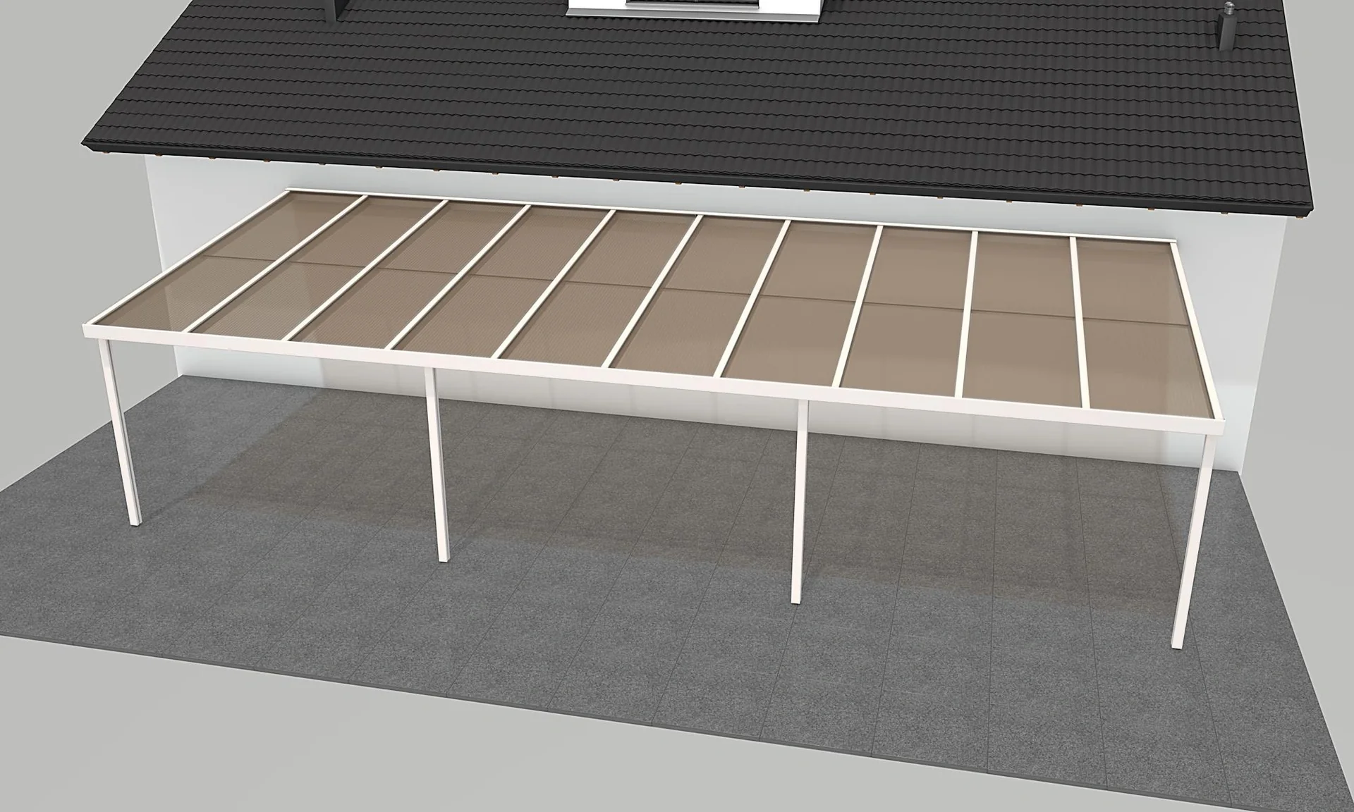 Terrassendach Premium, weiß, 10140 x 4060 mm - Polycarbonat Stegplatten 16 mm, bronze - 2