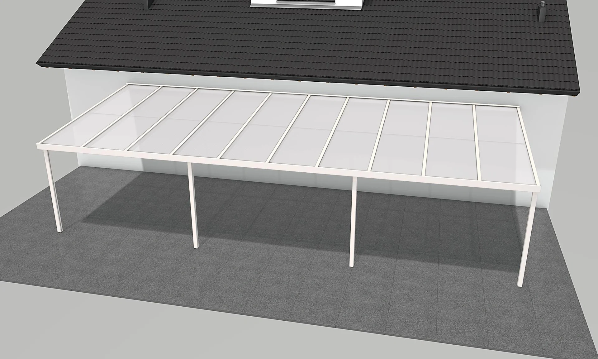 Terrassendach Premium, weiß, 10140 x 4060 mm - Polycarbonat Stegplatten 16 mm, opal - 2