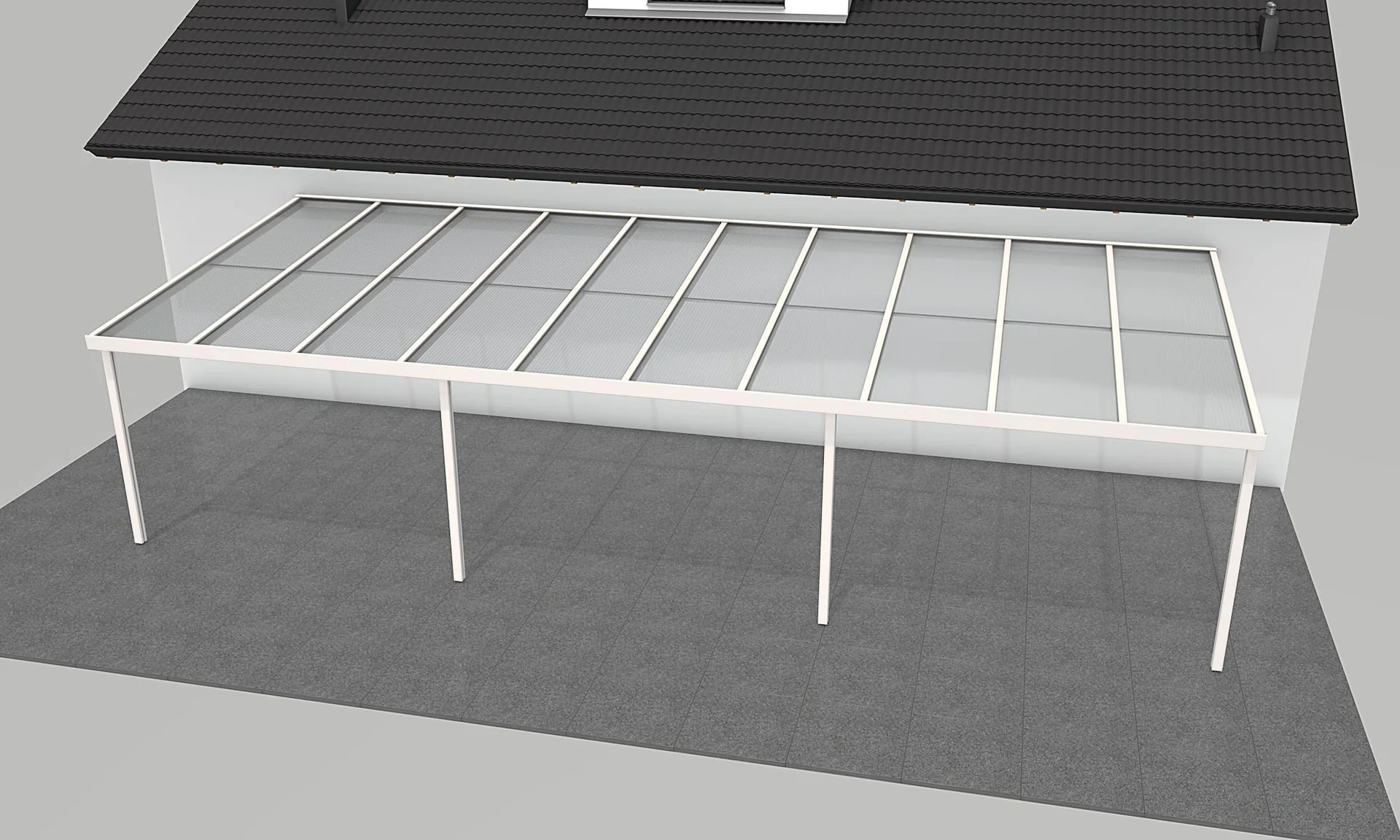 Terrassendach Premium, weiß, 10140 x 4060 mm - Polycarbonat Stegplatten 16 mm, klar - 1