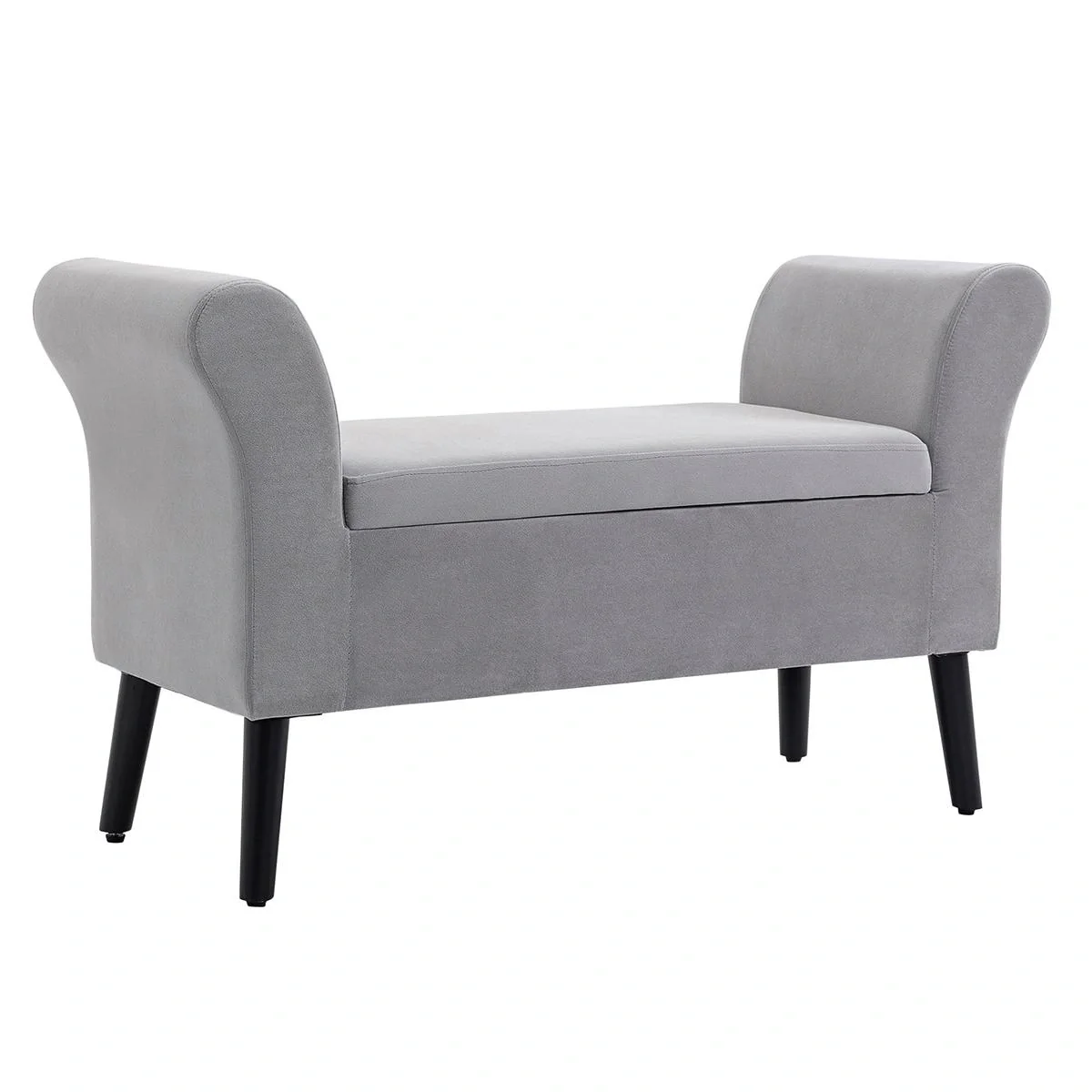Sitzbank Polsterbank mit Stauraum Polyester Gummiholz Hellgrau 111,5 x 41 x 65 cm - 6
