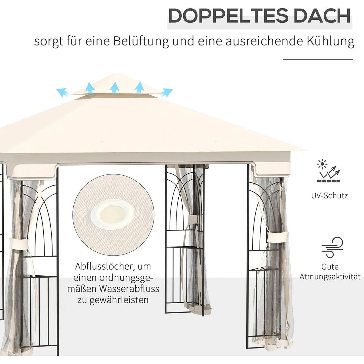 Sonnenschirm 2,6 m mit 3-stufigem Dach Stahl Polyester Dunkelgrau - 4