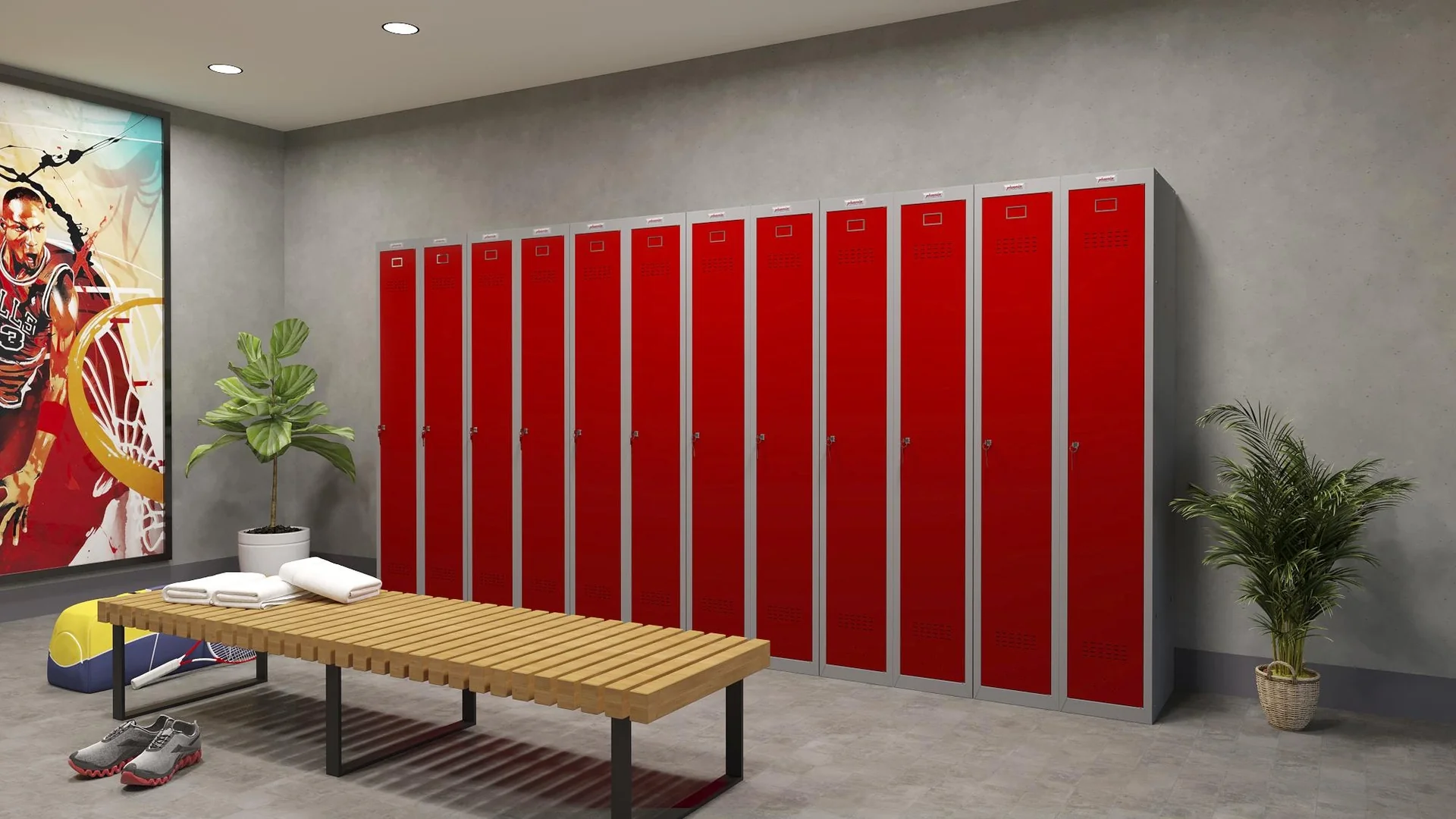 Schließfach-Spind PL-Serie - 1 Tür mit Schlüsselschloss, grau-rot - 7