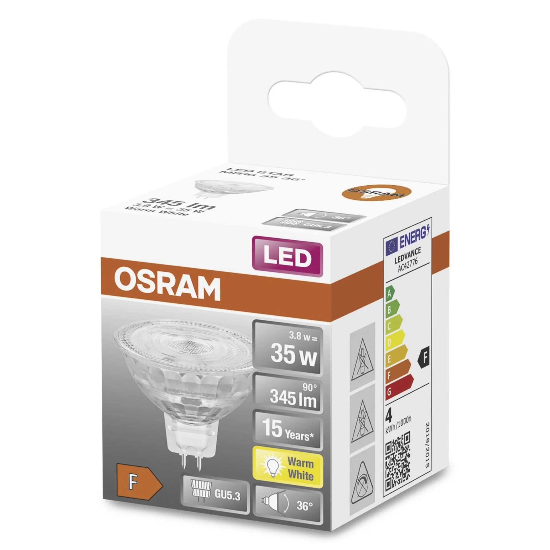 LED Star Reflektorlampe MR16 36°, 3,8 Watt, GU5.3, warmweiß - 3