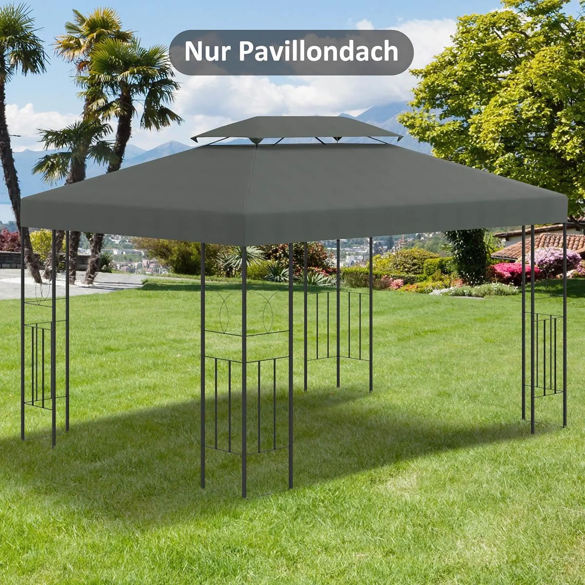 Ersatzdach Pavillondach für Metallpavillon Gartenpavillon Partyzelt Gartenzelt Polyester 3x4m Dunkelgrau - 5
