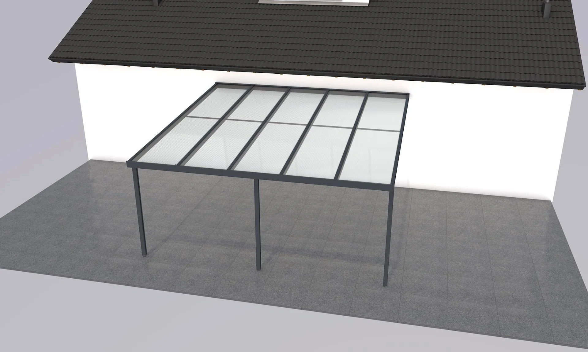 Terrassendach Premium, anthrazit, 5100 x 5060 mm - Acryl Stegplatten 16mm, klar - 1