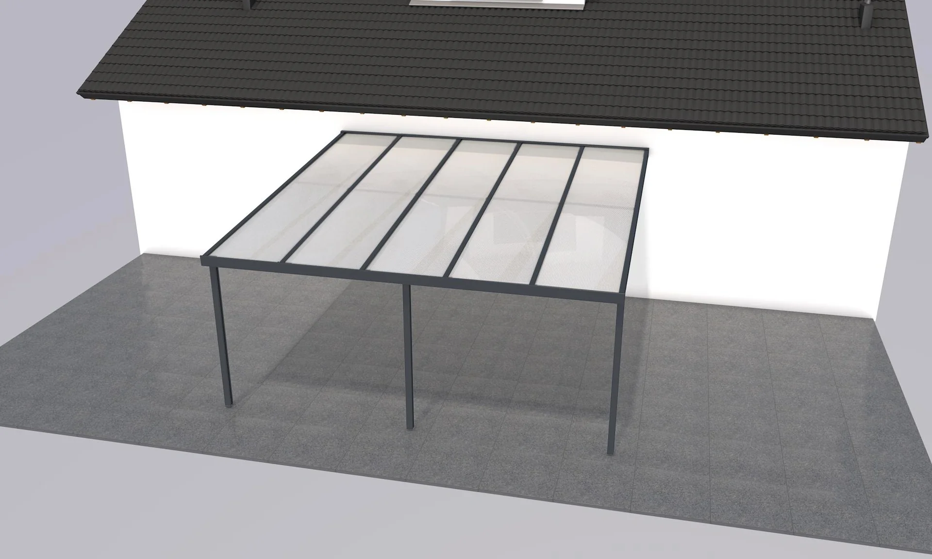 Terrassendach Premium, anthrazit, 5100 x 5060 mm - Polycarbonat Stegplatten 16 mm, weiß gestreift - 2