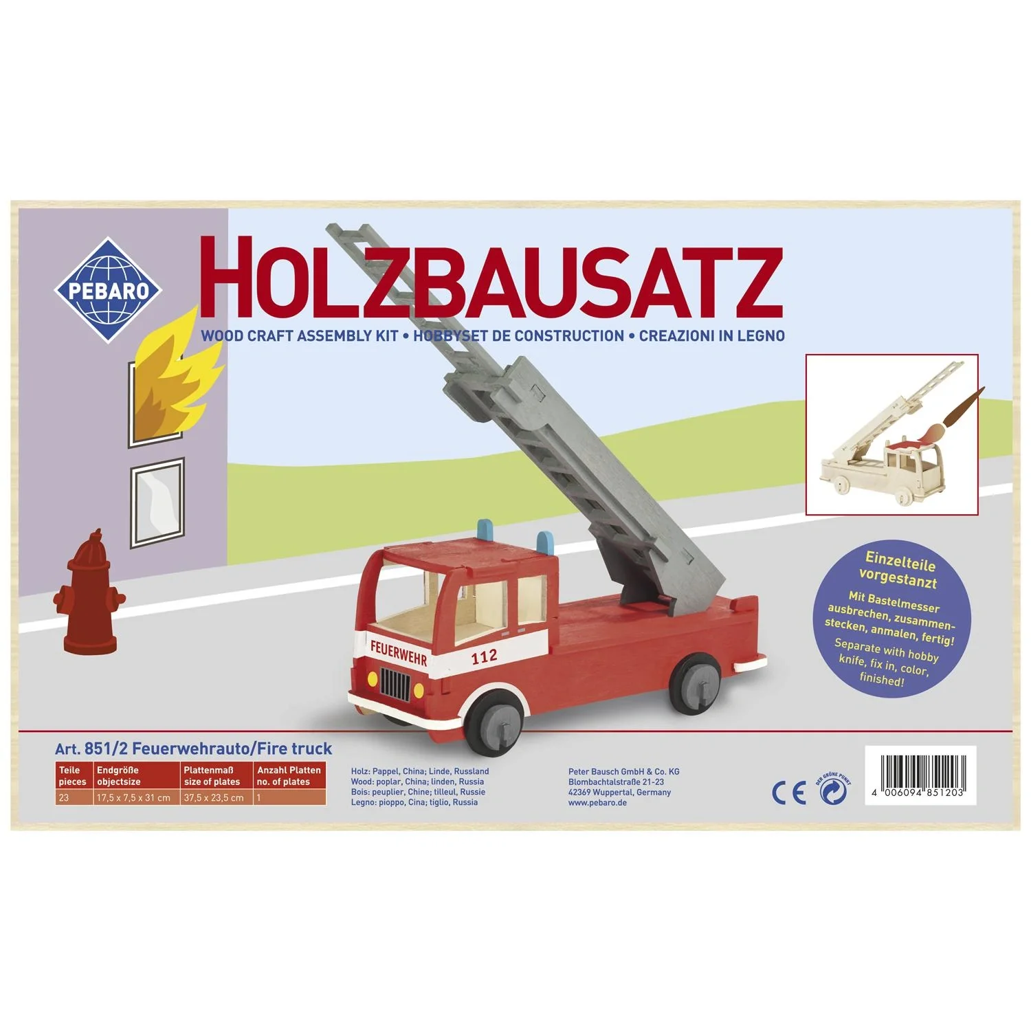 Holzbausatz "Feuerwehrauto", 17,5 x 7,5 x 31 cm - 2