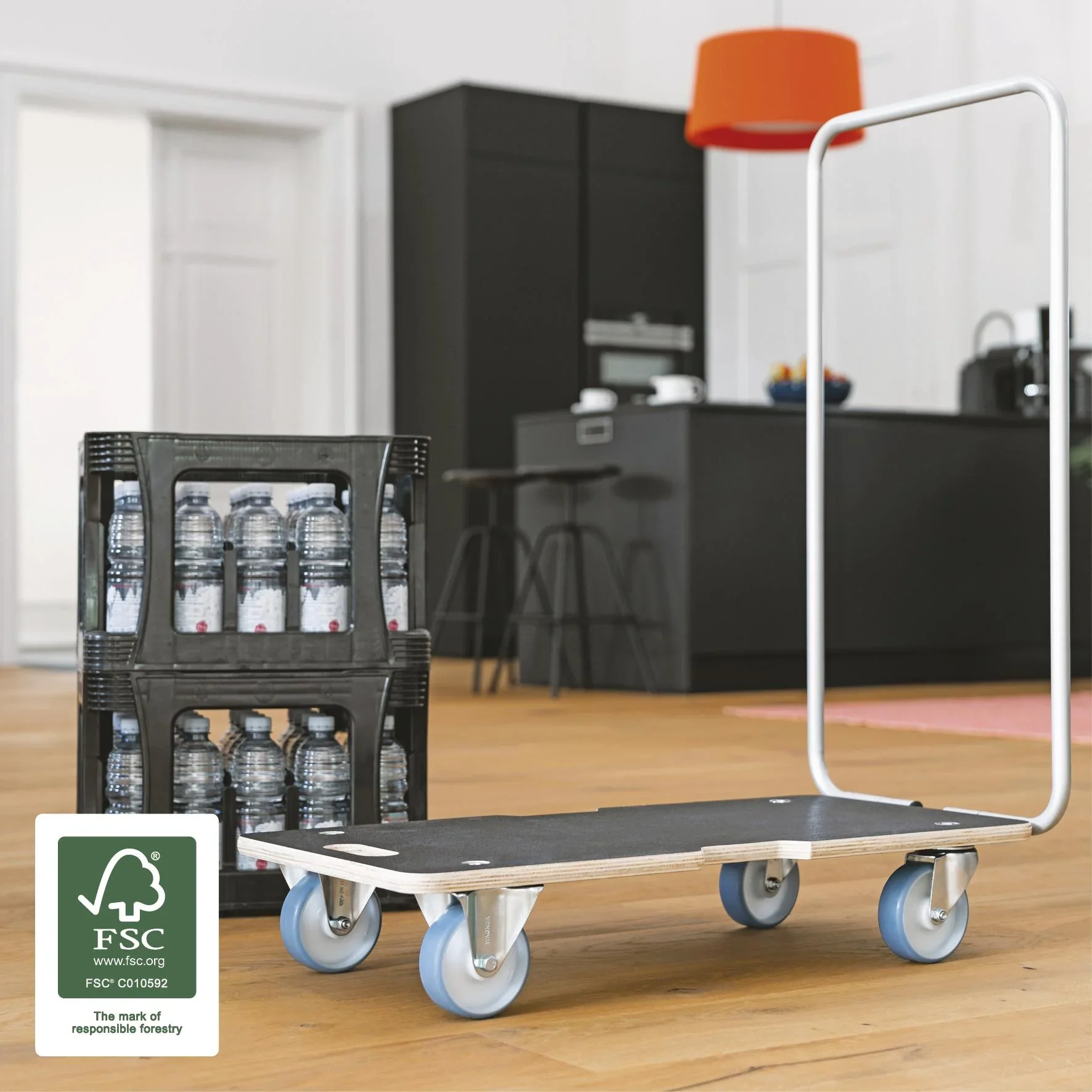 Transporthilfe MM 1345, 74 x 36,5 x 14,5 cm, softe Rollen Ø 100 mm Rollenlager, Bügel, Multiplex FSC®, Tragkraft 300 kg - 6