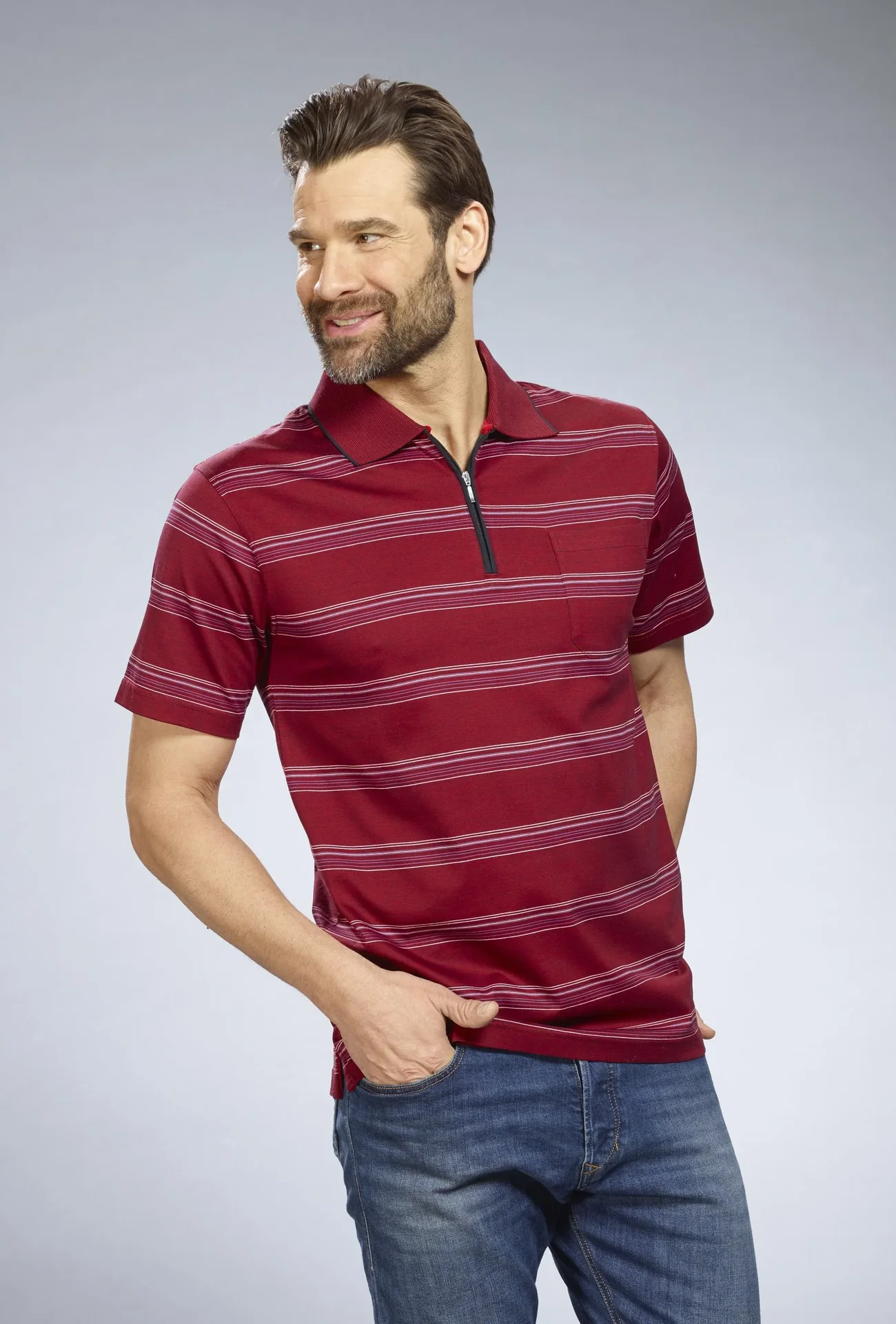 Poloshirt gestreift, Farbe rot, Gr.M - 1
