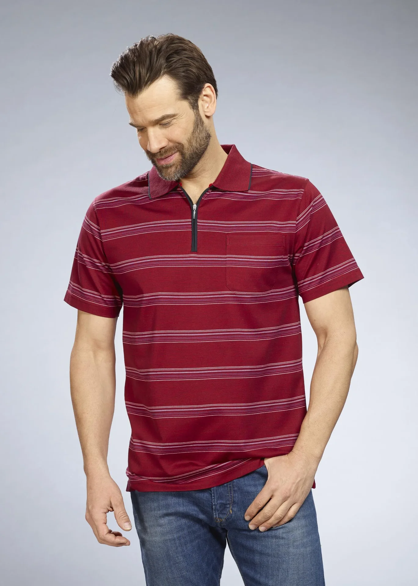 Poloshirt gestreift, Farbe rot, Gr.M - 3