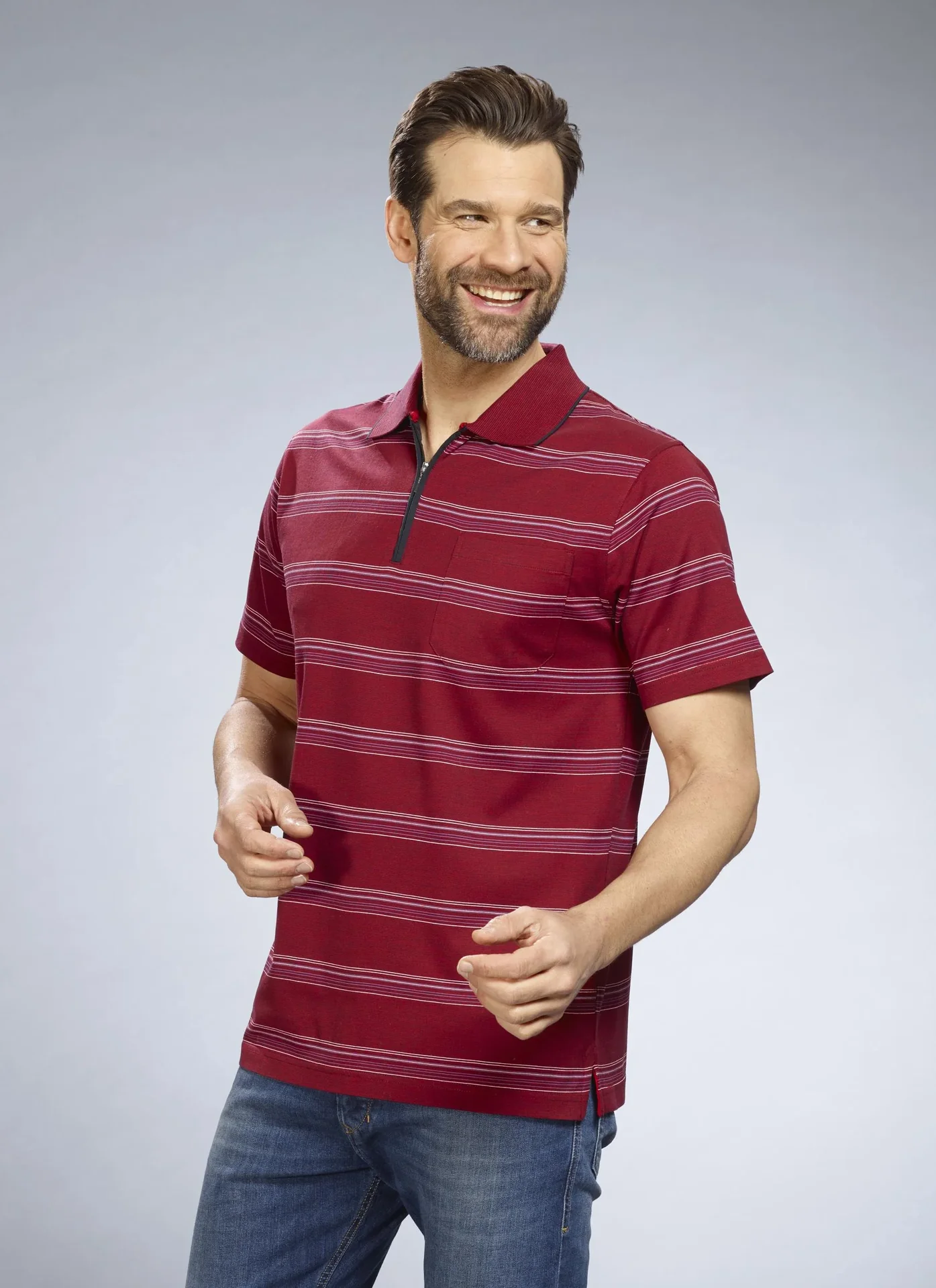 Poloshirt gestreift, Farbe rot, Gr.M - 4