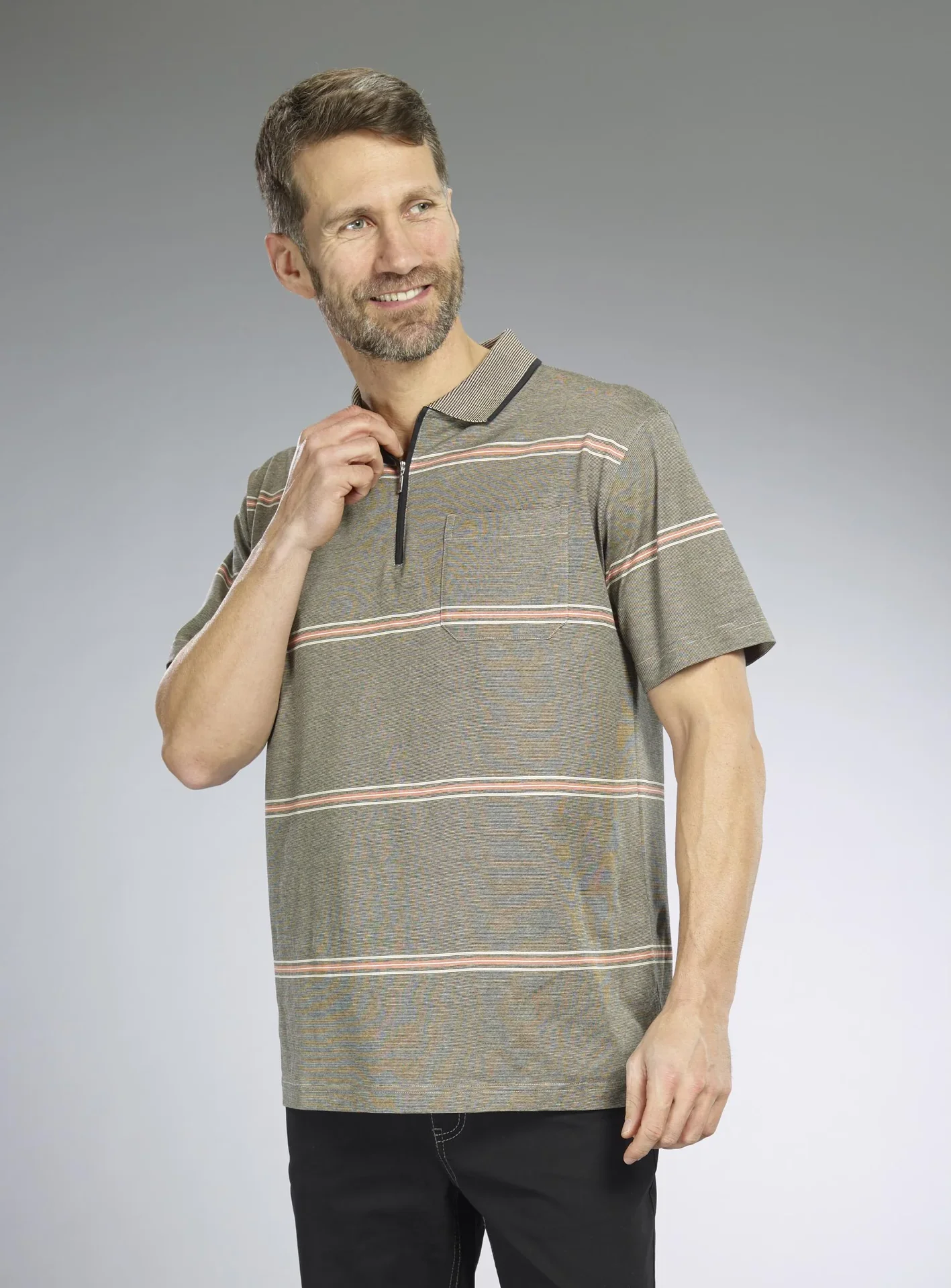 Poloshirt gestreift, Farbe khaki, Gr.M - 6